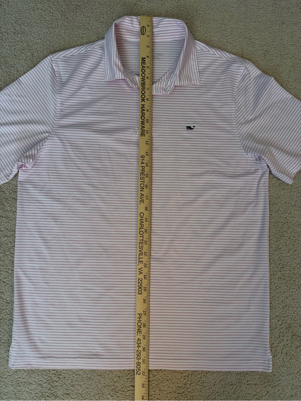 Vineyard Vines Men’s Light Pink & White Striped Performance Polo - Picture 5 of 6